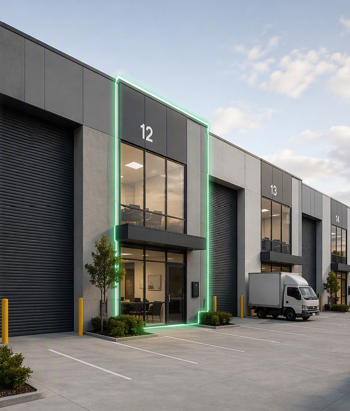 Modern strata industrial units in an established suburb